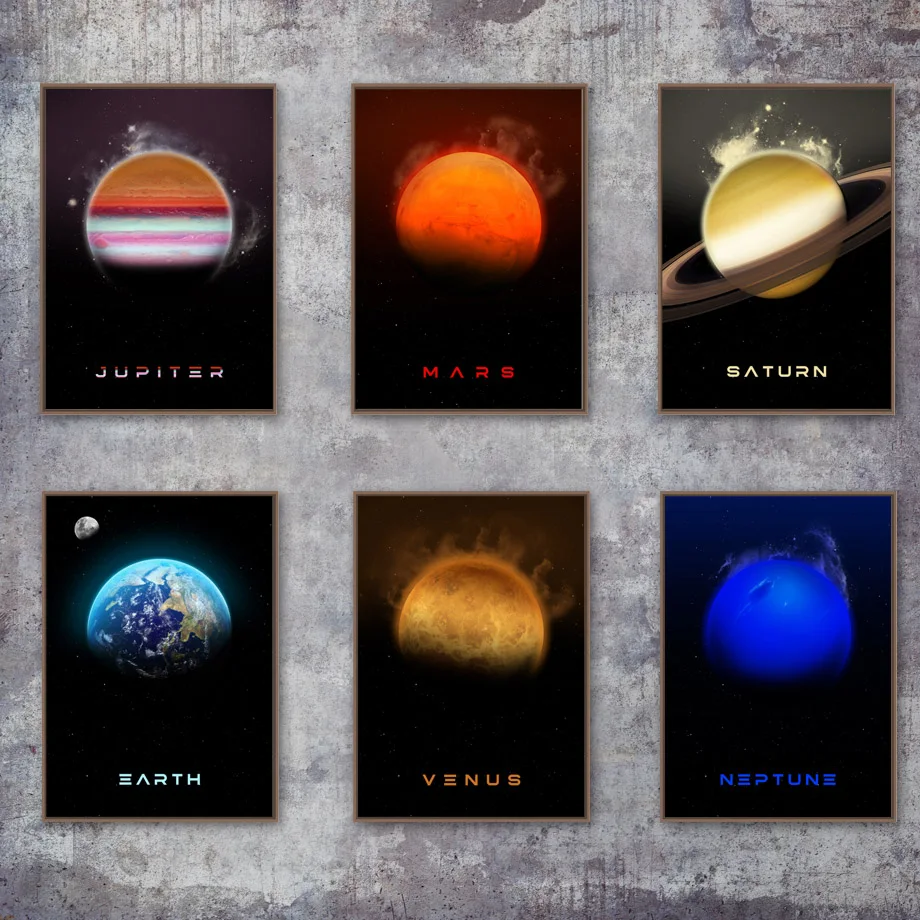 Солнечная система Planet Earth Space детская настенная живопись холст скандинавские