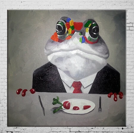 

Handpainted Modern Free Shipping Wall Art For Home Decor New Mr. Frog Picture on Canvas Oil Paintings Hang Pictures High Quality