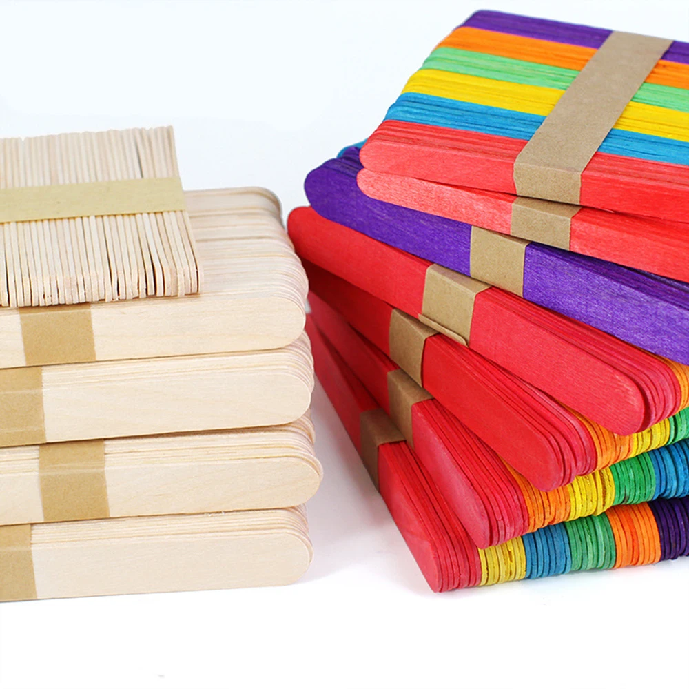 

50Pcs/Lot Eco-friendly Wooden Ice Cream Sticks Natural Wood Popsicle Sticks Kindergarten Kids Toys DIY Handmade Crafts Art Tools