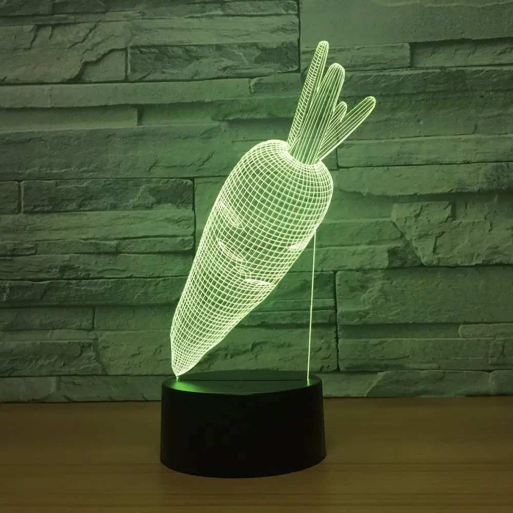 Кролик морковь акриловые 3D Ночной светильник светодиодный 7 цветов Изменение USB