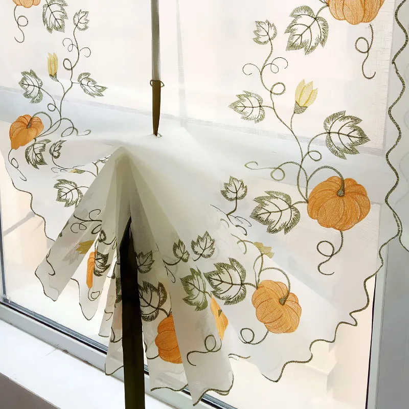 Занавески для кухни с вышивкой в виде тыкв 100% хлопок льняные занавески гостиной