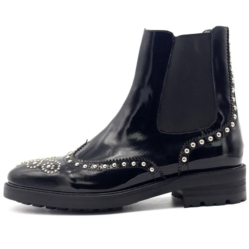 Ботинки Челси мужские с заклепками броги ручной работы полусапожки на среднем