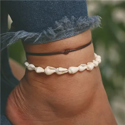 Docona Boho красочные бусины в виде Ракушки Морская звезда кисточкой кулон ножные браслеты для женщин Веревка слоистых ножной браслет ювелирные изделия для ног Браслеты - Окраска металла: 6545