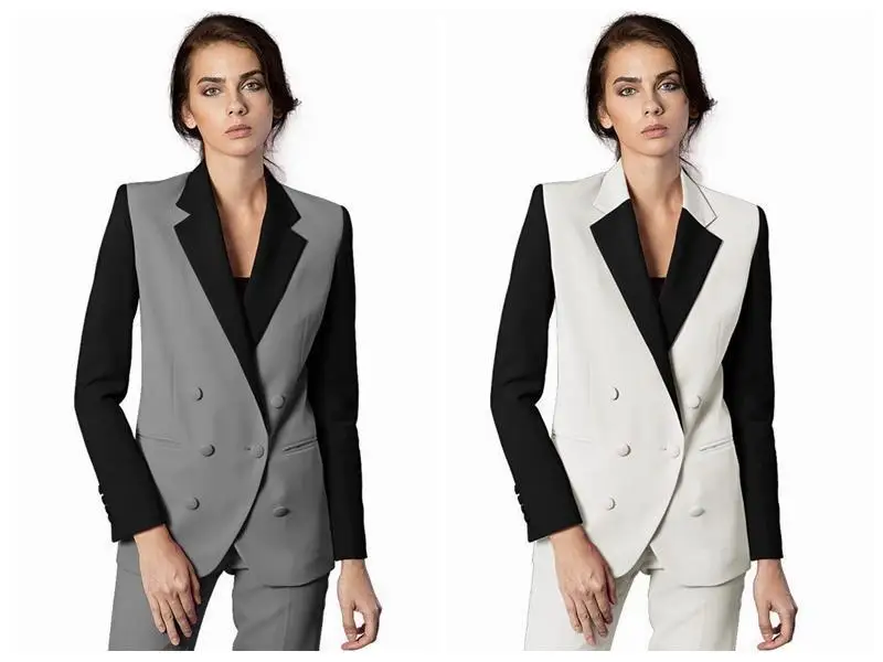 

White/Gray Womens Waistcoat Suit Double Breasted Trouser Suit Wedding Proms Outfit Custom Size B321