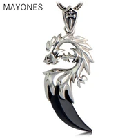 mayones 925 sterling silver dragon pendants for men inlaid black onyx natural stone tooth shaped vintage style