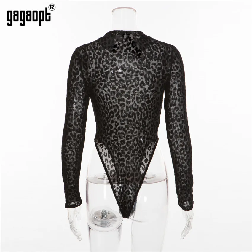 Gagaopt Leopard боди с длинным рукавом сексуальное женский черный модные животных