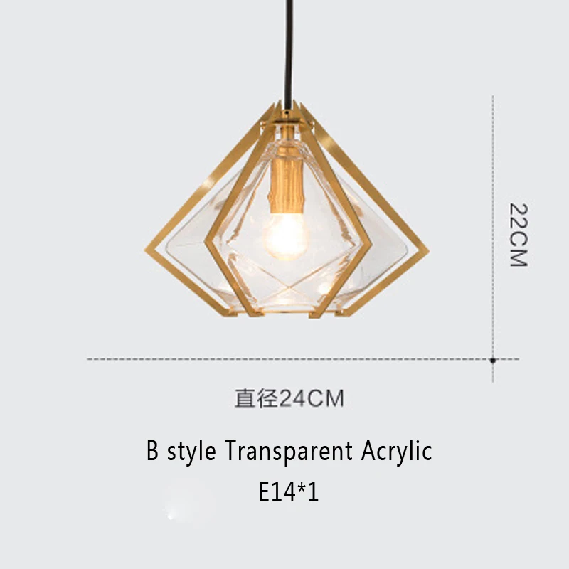 B Transparent Acryli Современные подвесные лампы в скандинавском стиле из металла и акрила, подвесные светильники с абажуром, кухонная Подвесная лампа E14, освещение - Цвет корпуса: B Transparent Acryli