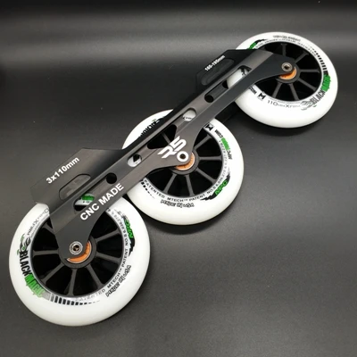Скоростные коньки рама 3x110 мм с колесами ABEC-9 подшипником - Цвет: frame n wheel green