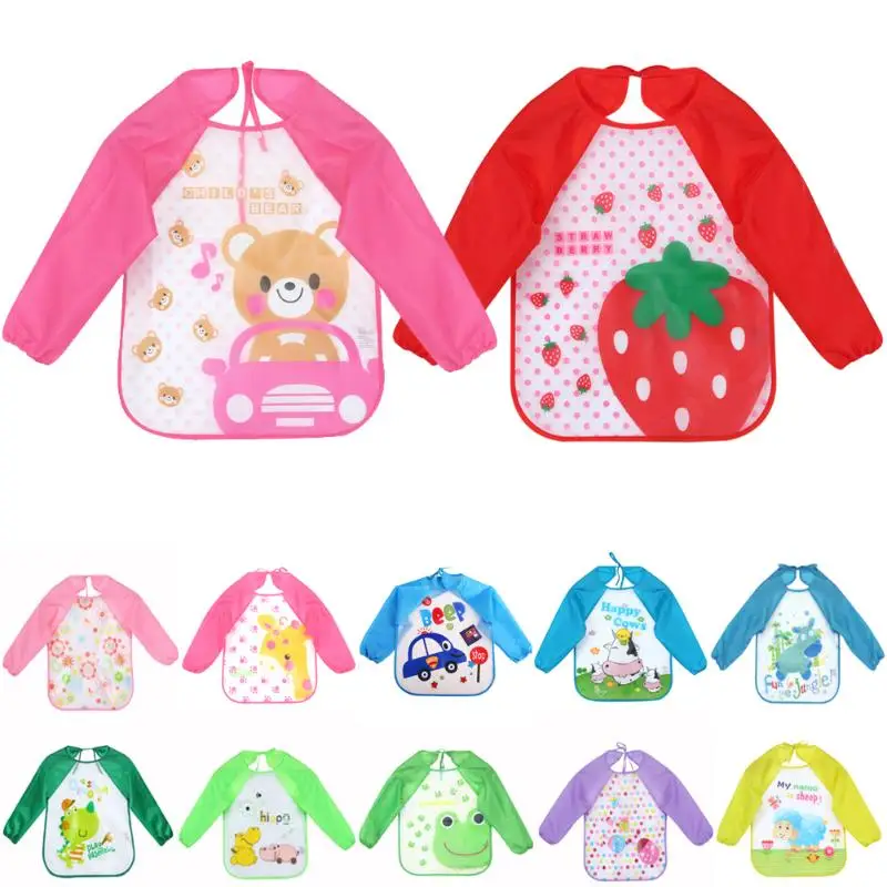 

2020 Baby Bibs Infant Burp Cloths Toddler Scarf Feeding Smock Long Sleeve Waterproof Coverall Animals Baby Feeding Accessories