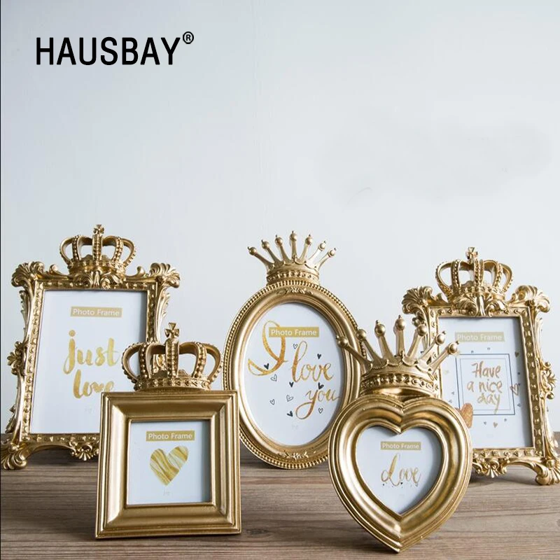 

1 PC Luxury Baroque Style Gold Crown Decor Creative Resin Picture Desktop Frame Photo Frame Gift Home Wedding Decoration 1903