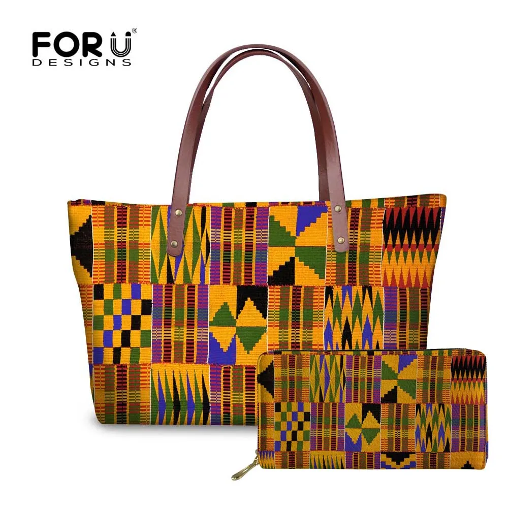 FORUDESIGNS/2 шт./компл. Для женщин Сумки& кошелек женская кожаная обувь в африканском стиле традиционной печати, сумки с высокой ручкой, для женщин, сумка через плечо, сумка тоут