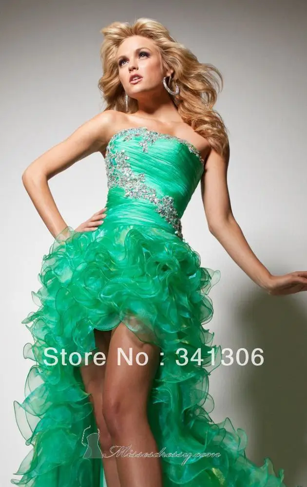 cheap-Green Grace Glisten Beads New Arrival Tiered Front Short Long Back Custom Made High Quality Prom gown | Свадьбы и торжества