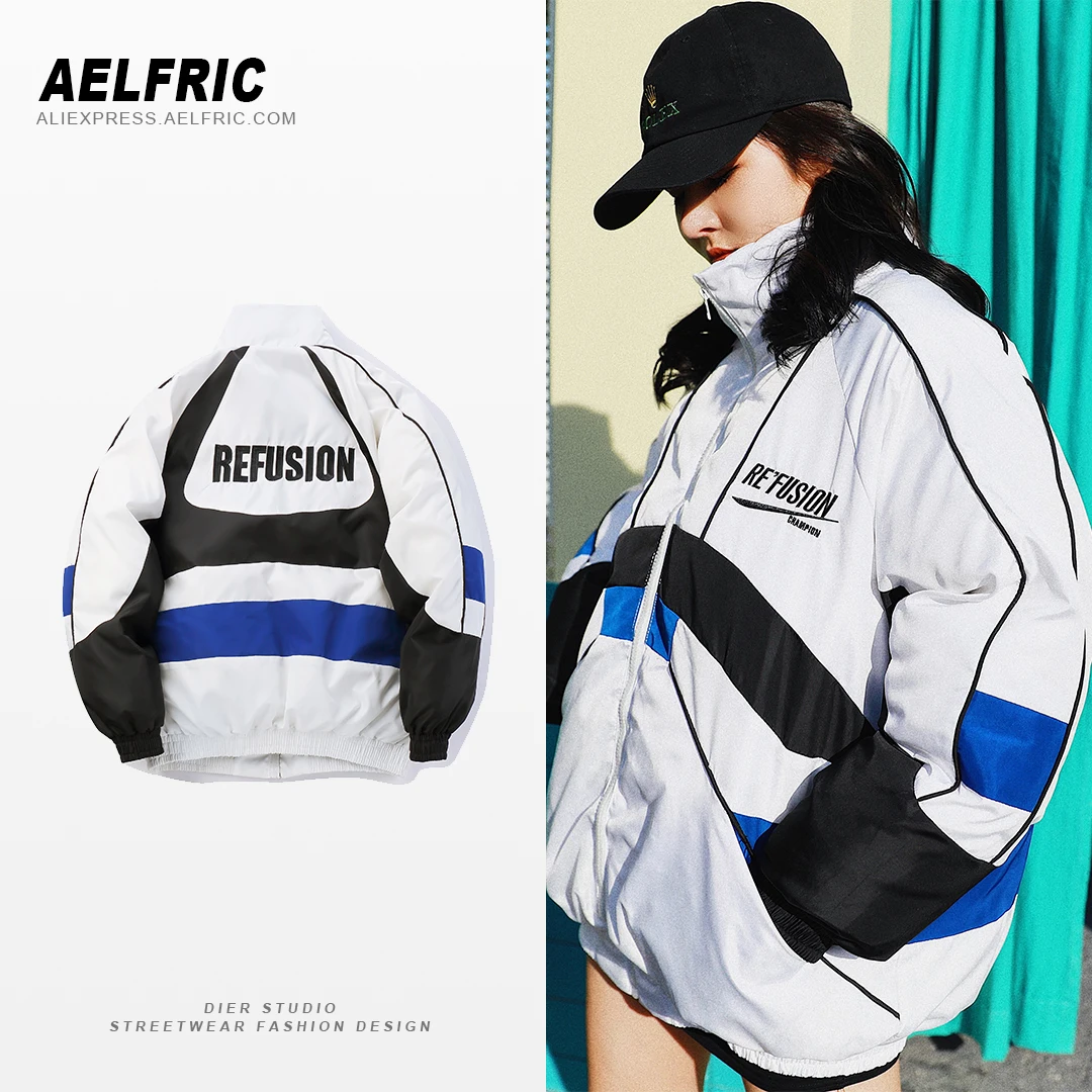 Aelfric Harajuku Зимняя Толстая куртка женская спортивная Лоскутная Вышивка теплая