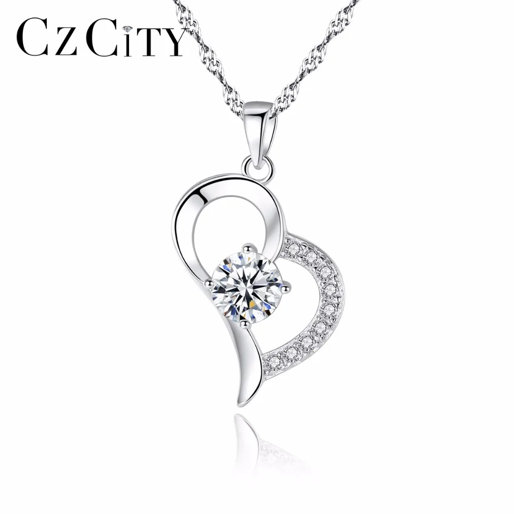 CZCITY с прозрачным кубическим цирконием ажурные сердца Форма подвеска цепочкой