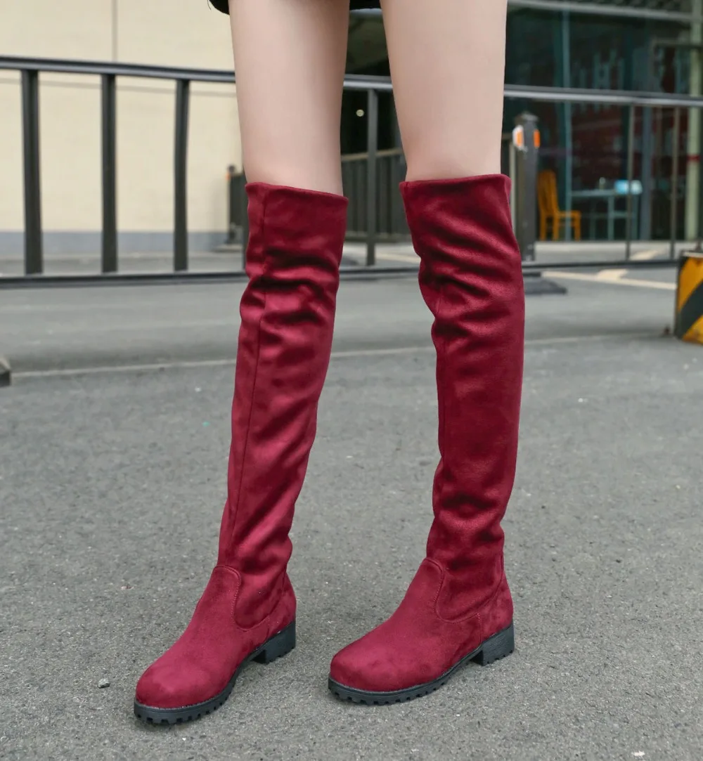 2018 г. Новинка модные черные темно-синие красные женские ботфорты без шнуровки с