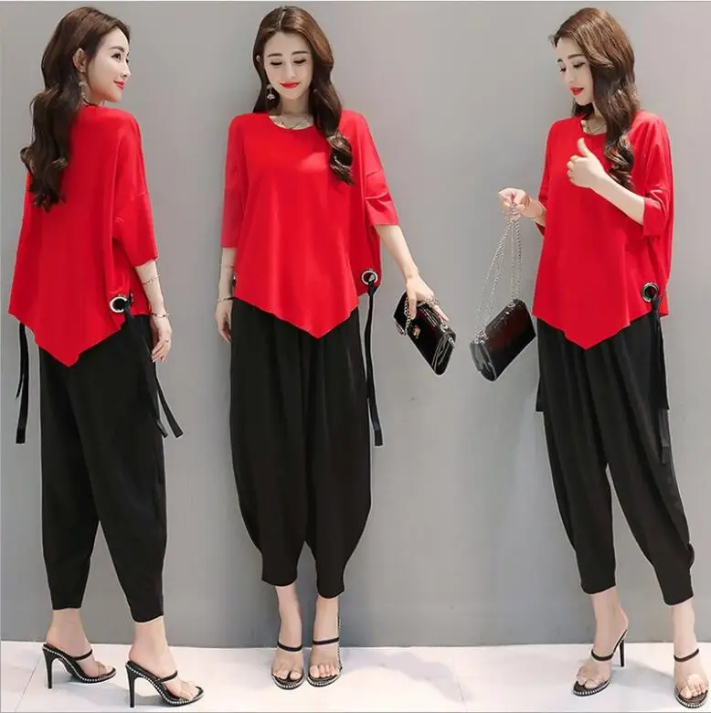 Женский комплект из двух предметов Свободные повседневные топы + винтажные штаны