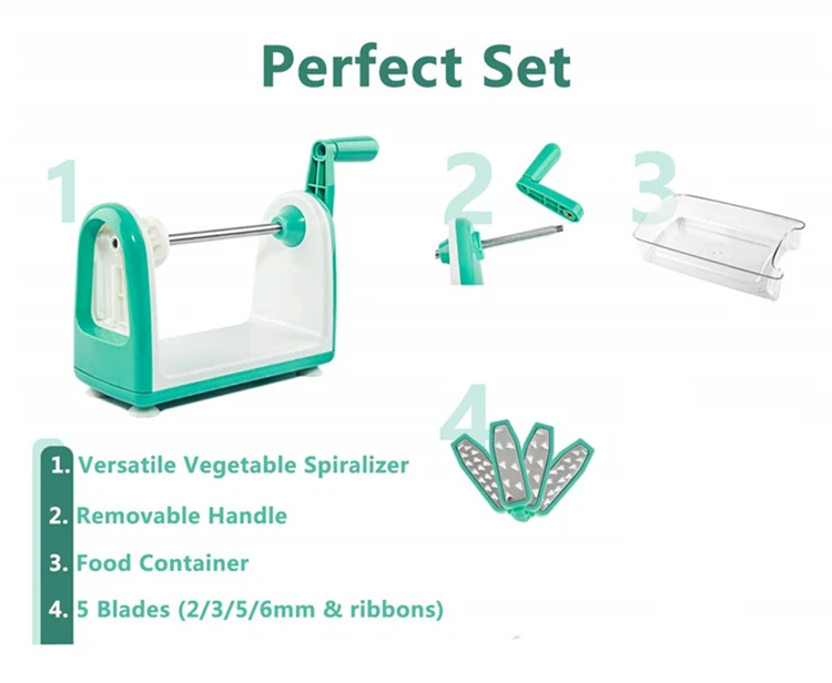 TPUSNOK 5 лезвий Spiralizer высокое качество Овощной Spiralizer слайсер с пищевой контейнером Veggie спагетти паста производитель TPA61