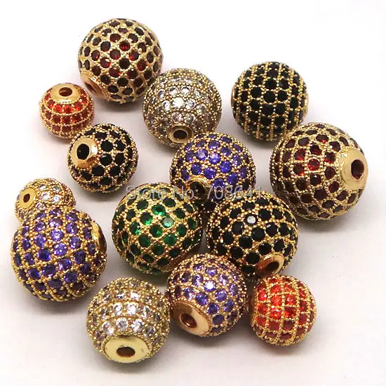 12mm Gold plated Brass Micro Pave Zircon CZ Round Ball Bead Connectors Spacer Beads For DIY Bracelet Making Charms | Украшения и