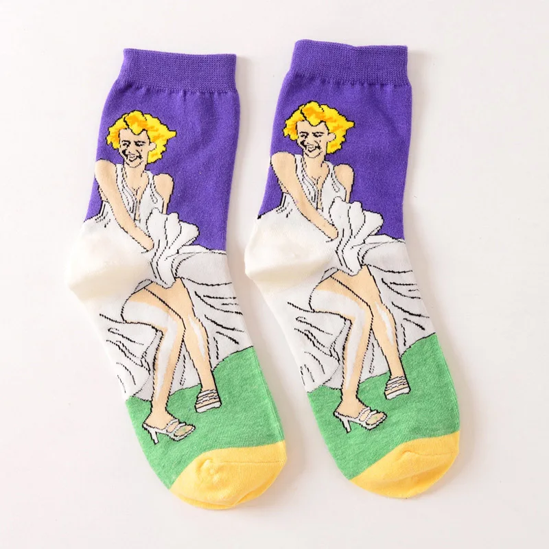 Socks Madonna Модная женская Ретро абстрактная картина маслом Мадонна Джексон Чаплин леди носки с кроликами хлопок Crew Рождество Sox Милый Забавный Новинка - Цвет: Socks Madonna