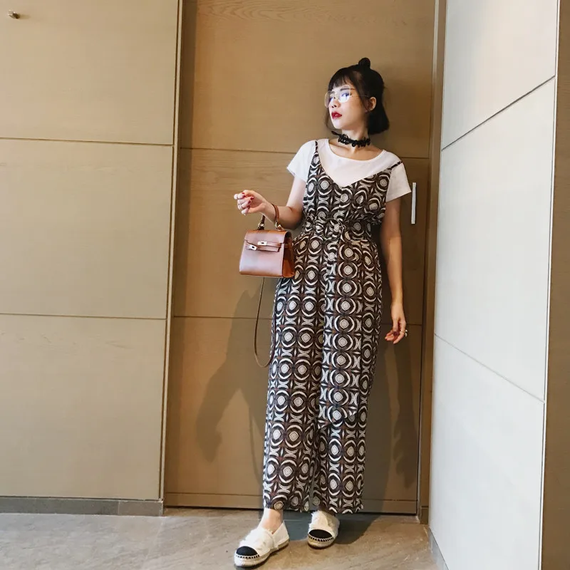 Лето 2017 г. новые печати Широкие брюки Lin Tai Брюки для девочек круглый Средства