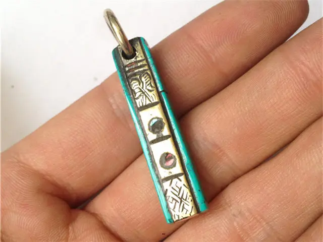 long 39mm TBP124 Тибетские мантры амулет медь, инкрустированная камнем Бар Подвески для мужчин - Окраска металла: long 39mm