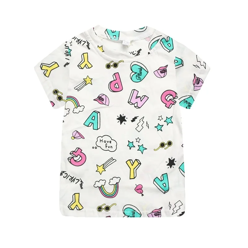 Новая летняя футболка для мальчиков и девочек с рисунком из мультфильма; Повседневная хлопковая детская одежда с короткими рукавами; От 2 до 7 лет - Цвет: N