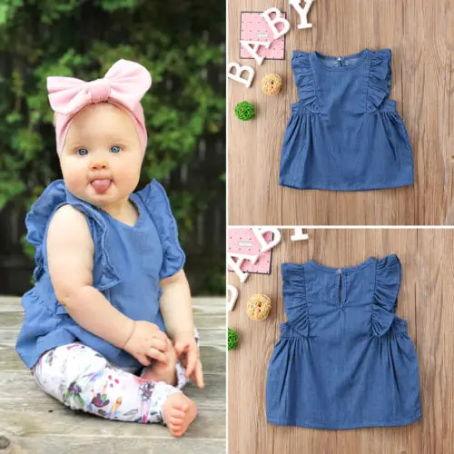 2018 для маленьких детей девочек летающие рукава джинсовое синее официальное