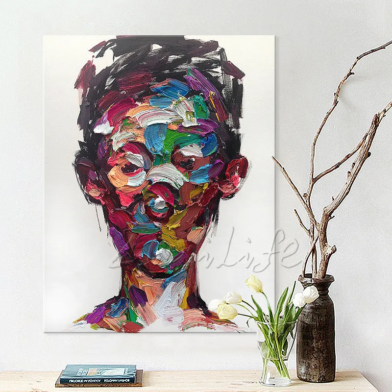 Goedkoop Handgeschilderde Francoise Nielly Paletmes Man Portret Gezicht Olieverf Karakter Figuur Canva Wall Art Foto