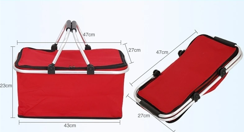 Складная корзина для покупок из ткани Оксфорд и алюминиевая рамка 23x27x47 см