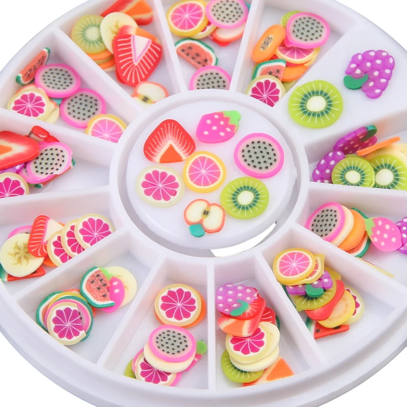 Беззеркальный красочный фруктовый дизайн в колесиках Fimo наклейки для ногтей