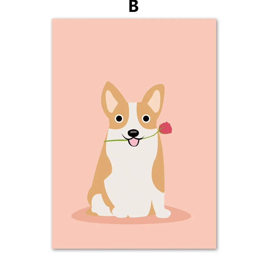 

romantic Rose Corgi Dog Wall Art Canvas Painting Nordic Posters And Prints Nursery Art Prints Wall Pictures Baby Kids Room Decor