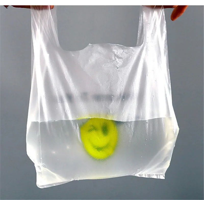 50PCS/Pack Transparent Bags Shopping Bag Supermarket Plastic With Handle Food Packaging Gift Packing | Дом и сад
