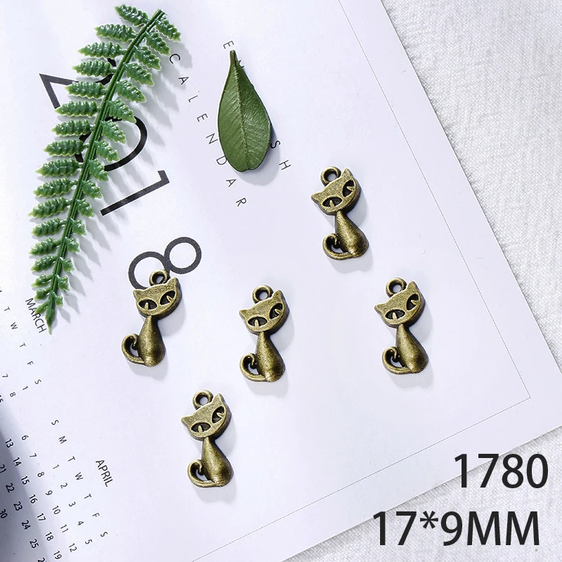 

17*9mm 25pcs Cat Alloy Pendant For Diy Jewelry Making 2 Colors Antique Silver Antique Bronze No.1780