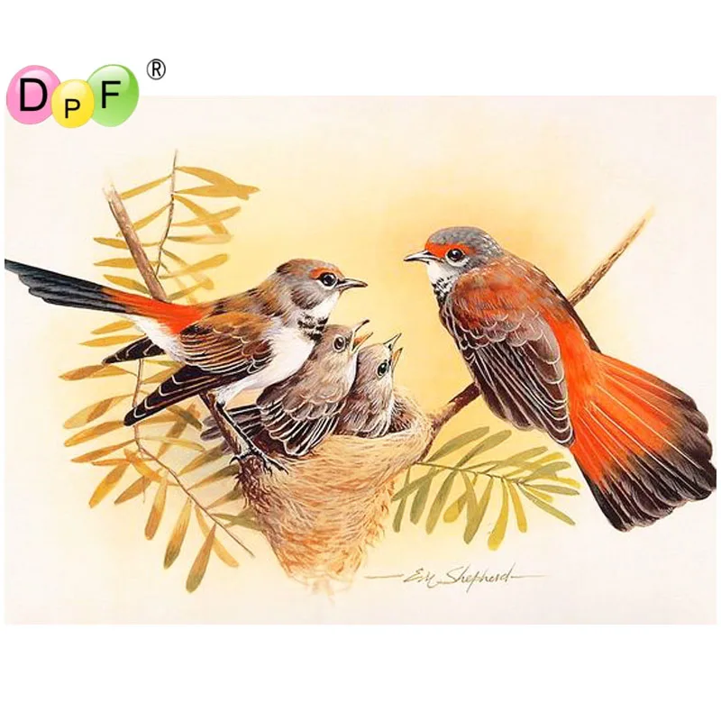 DPF круглая алмазная живопись птицы члены семьи сделай сам подарок 5D полная