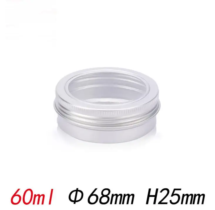 

60ML Aluminum Cream Jar Pot with Visible Window Silver Box Screw Lid Nail Art Lip Gloss Empty Cosmetic Metal Tin Container SN710