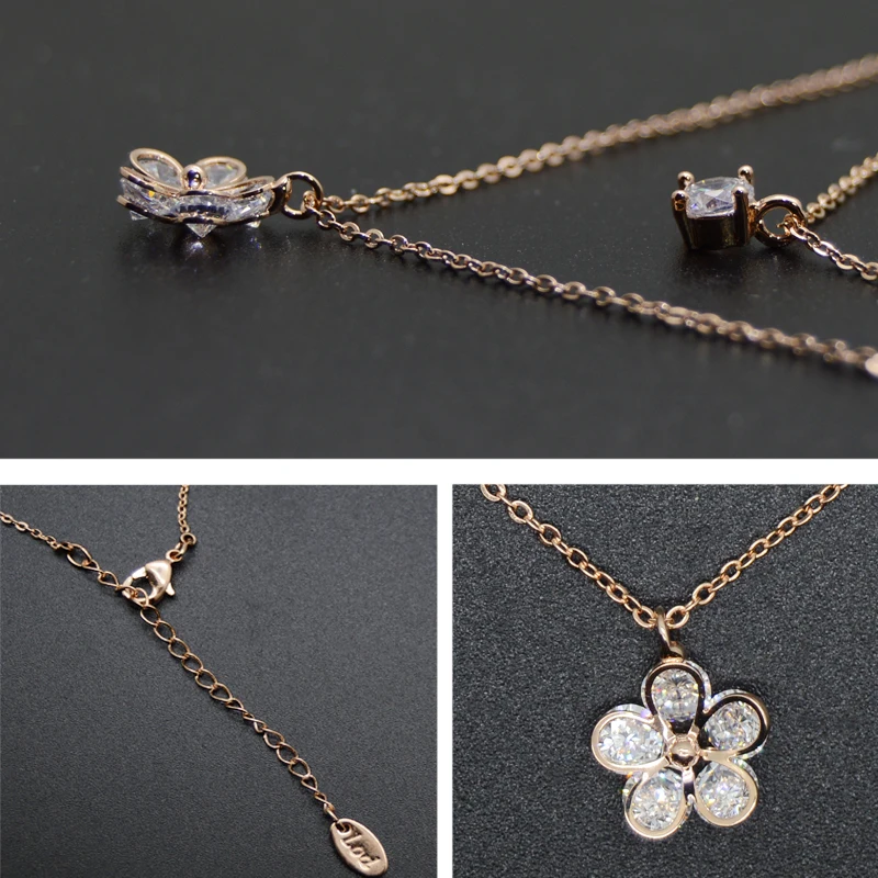 JZTOP Lady Zircon flower Choker Necklaces For Woman Silver Color Double Layer Crystal Pendant Necklace Luxury Engagement Jewelry | Украшения