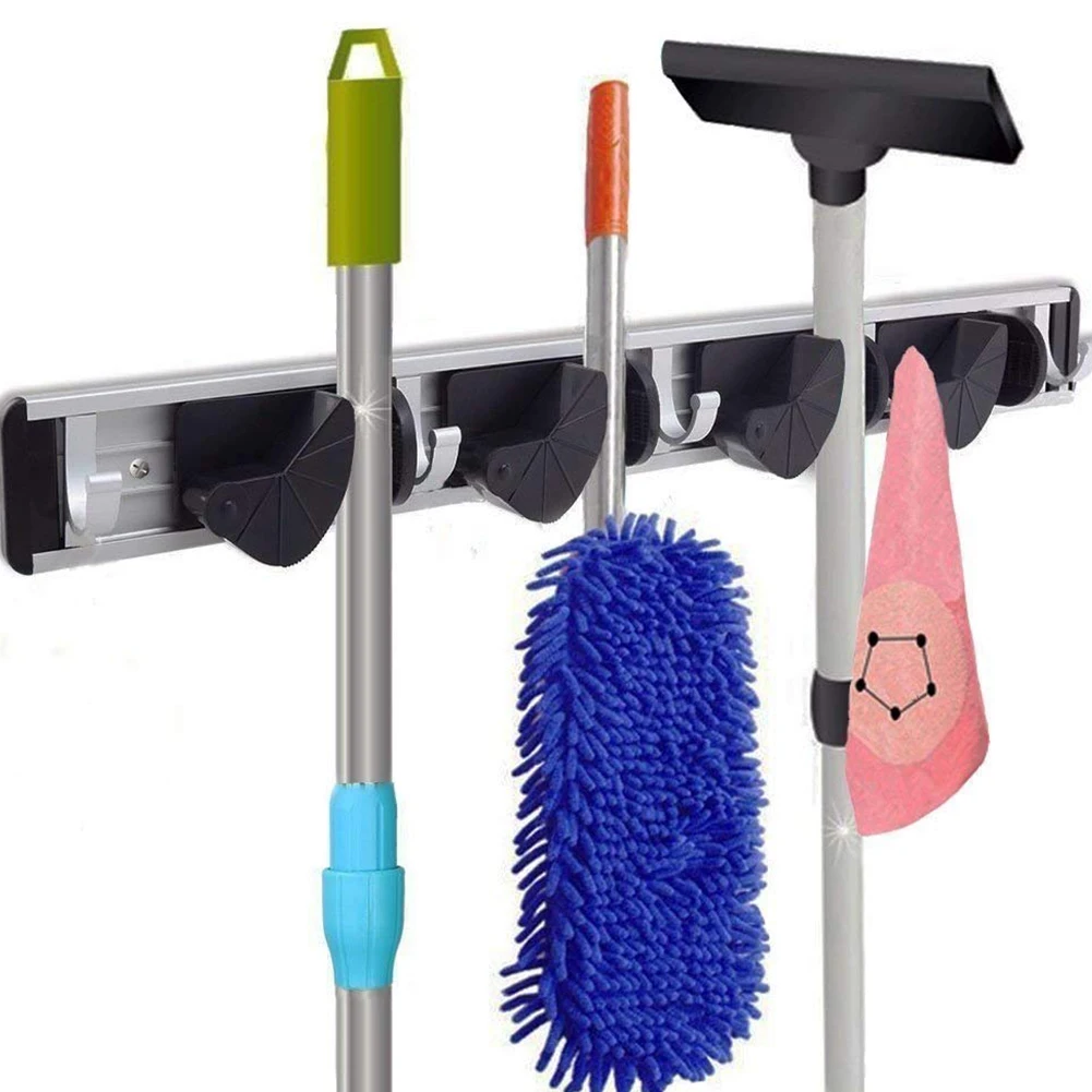 Швабра и метла держатель настенный 3 позиции стеллаж для хранения с 4 Алюминиевые