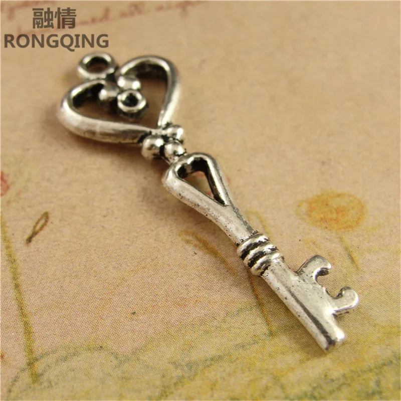 

RONGQING 60pcs/pack alloy jewelry Rabbit charm for making jewelry Antique Silver antique bronze diy Key accessories