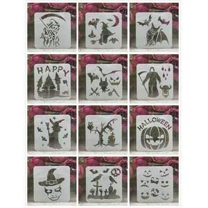 12 шт. 13*13 см Череп ведьма Летучая Мышь Хэллоуин DIY слойные трафареты картина искусственная кожа декоративный шаблон