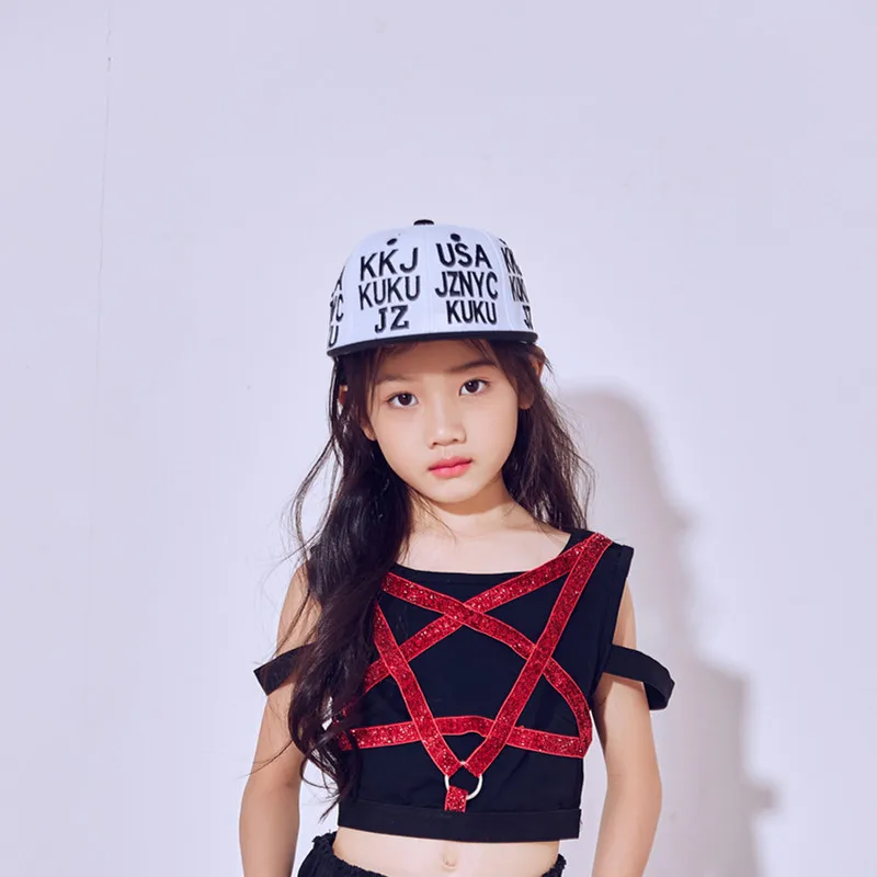 New Children's Jazz Modern Dance Costumes Girls Hip-hop Korean Performance Five-pointed Star Vest Suit |