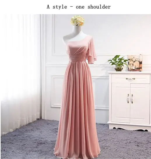 blush pink Vestidos de festa vestido longo para casamento новые шифоновые 6 стильные розовые платья серого цвета для подружек невесты Дешевые Свадебные платья для гостей - Цвет: blush pink