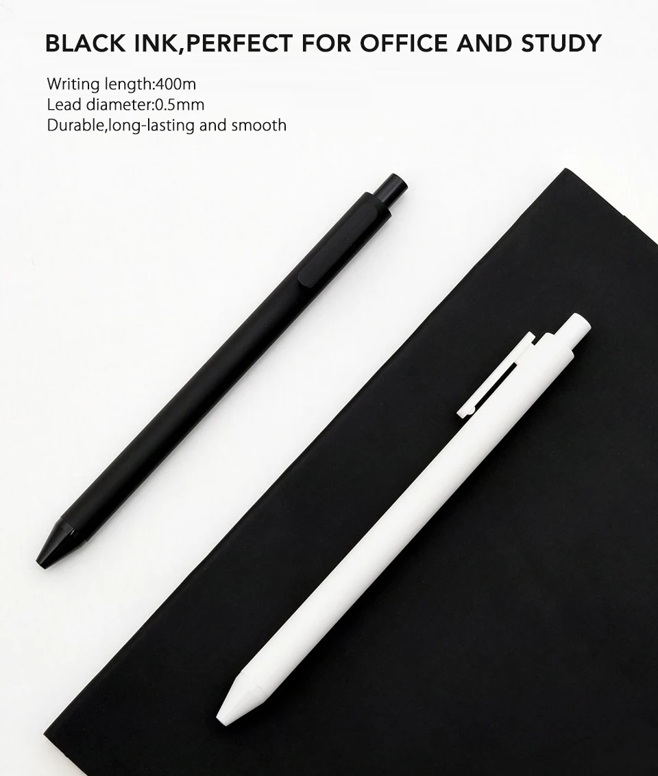 Гелевая ручка Xiaomi Mijia KACO 0,5 мм черный и белый цвет заправка чернил ABS пластиковая ручка длина 400 мм плавно записывается для офиса