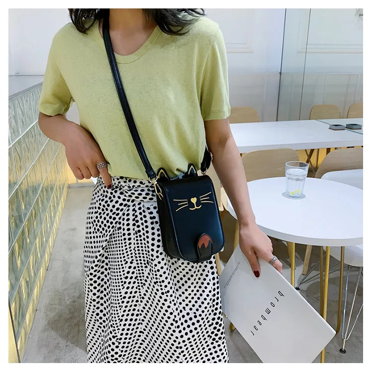 Fashion women Cute Cat Handbag Vintage Shoulder Bags Messenger Bags PU Leather Mini Handbags Cartoon Purse bag