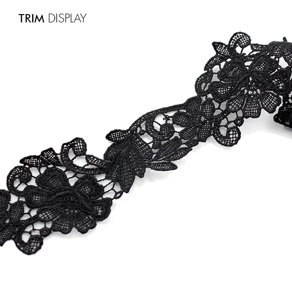 Вышитый черный цветок лист Скрапбукинг кружевная Лента ткань с узором отделка