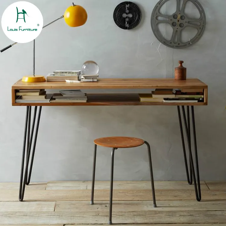 

Louis Fashion Computer Desks Nordic Minimalist Retro Worktable Iron Art Wooden Double Decker Table Simple Small Apartment Modern