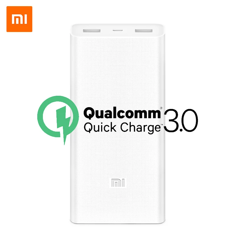 Оригинальный внешний аккумулятор Xiaomi 20000 мАч 2C Quick Charge QC 3 0 с двумя usb портами Mi