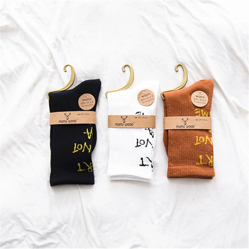 cute women's letter socks white black orange 3pairs/lot hot sale high quality cotton for female student free shipping | Женская