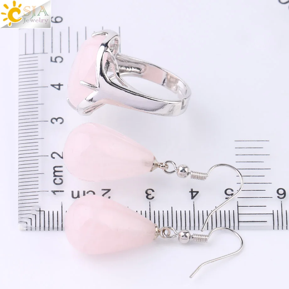 CSJA Reiki натуральный камень набор украшений для женщин розовый кристалл кварца