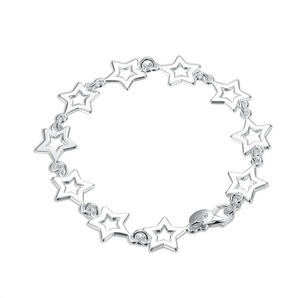 Оптовая продажа! 925 серебряные ювелирные изделия полностью милые Полые звезды