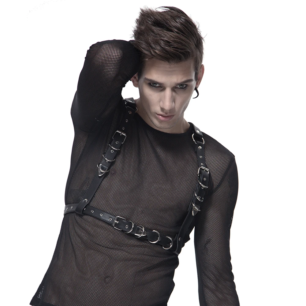 

2019 Steampunk Collar Strap PU Leather Wrapped Black Sexy Men's Shirt Suit Personality Rivet Vest Accessories Vest